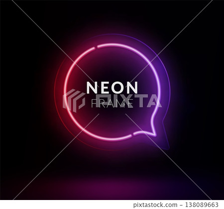 Round neon speech bubble with red purple gradient in black background. Illuminated chat icon with vibrant light. Futuristic glowing message frame effect. Round neon speech bubble with red purple gradient in black background. Illuminated chat icon with vibrant light. Futuristic glowing message frame effect. 138089663