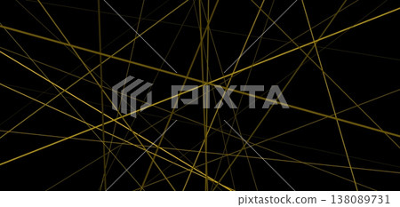 Abstract geometric gold pattern with chaotic straight lines on black background. Random modern asymmetric linear design backdrop. 138089731