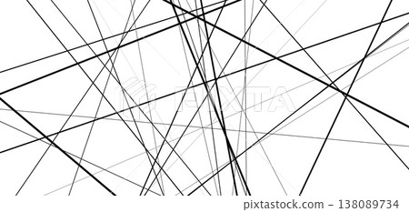 Abstract asymmetric random pattern with straight lines background. Chaotic diagonal stripe texture in black and white linear design. 138089734