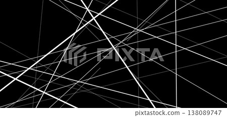 Abstract geometric grid of chaotic line on a black background. Random linear design backdrop. 138089747