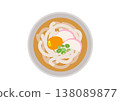 A delicious-looking tsukimi udon seen from above. 138089877
