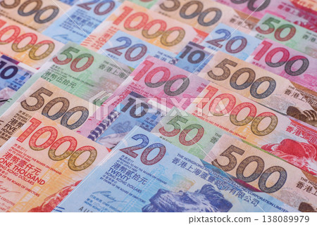 Hong Kong paper money, cash currency for exchange and financial transactions. Hong Kong money Hong Kong paper money, cash currency for exchange and financial transactions. Hong Kong money 138089979