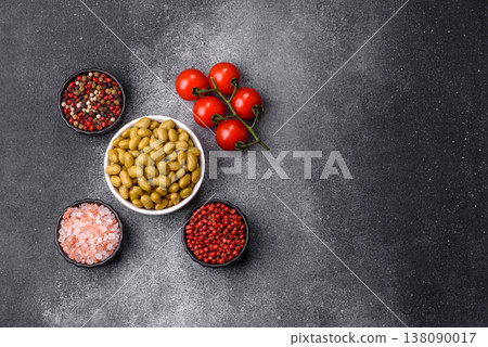 Canned green edamame beans as a healthy vegan ingredient. Edamame beans 138090017