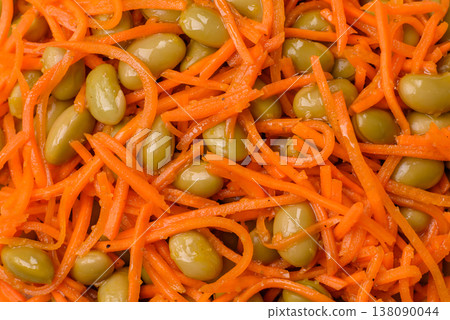 Asian salad with edamame beans, carrots, tofu, and spices. Edamame and carrot salad 138090044