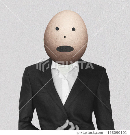Person with egg head wearing a black suit 138090101