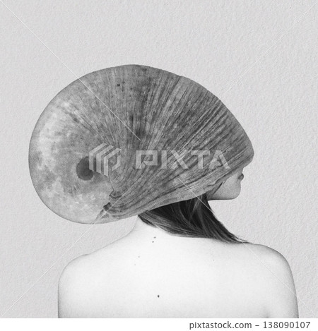 Woman hiding face with a snail shell 138090107