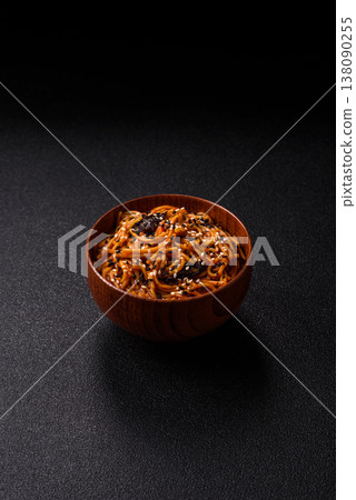 Yakisoba, Asian noodles with vegetables and meat, is a Japanese spicy food. Yakisoba or udon Yakisoba, Asian noodles with vegetables and meat, is a Japanese spicy food. Yakisoba or udon 138090255