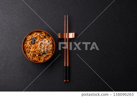 Yakisoba, Asian noodles with vegetables and meat, is a Japanese spicy food. Yakisoba or udon 138090263