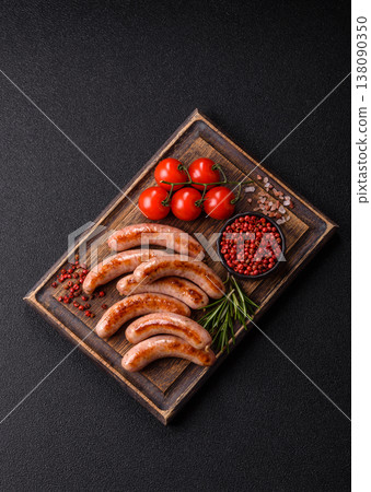 Grilled pork or chicken sausages, smoked fried food with salt and spices. Grilled sausages Grilled pork or chicken sausages, smoked fried food with salt and spices. Grilled sausages 138090350