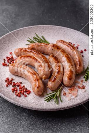 Grilled pork or chicken sausages, smoked fried food with salt and spices. Grilled sausages 138090366