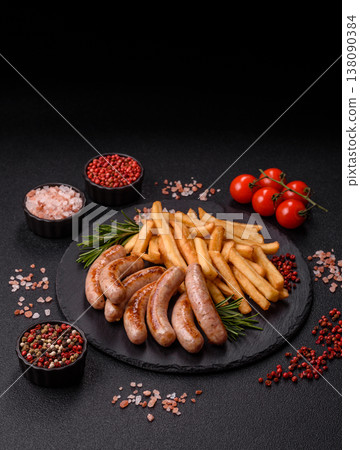 Grilled pork or chicken sausages, smoked fried food with salt and spices. Grilled sausages Grilled pork or chicken sausages, smoked fried food with salt and spices. Grilled sausages 138090384