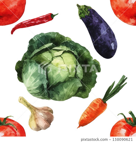 Seamless Watercolor Garden Vegetables Pattern. 138090621