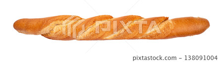 Baguette isolated on white background, long French bread loaf for bakery menu or packaging 138091004