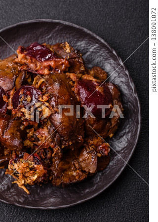 Chicken, duck, or goose liver with plums, onions, and spices. Chicken liver Chicken, duck, or goose liver with plums, onions, and spices. Chicken liver 138091072