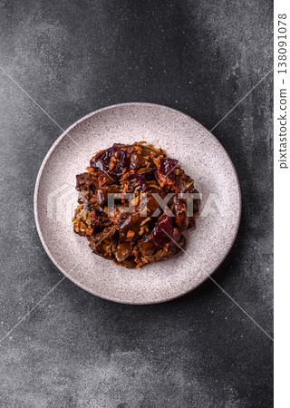 Chicken, duck, or goose liver with plums, onions, and spices. Chicken liver Chicken, duck, or goose liver with plums, onions, and spices. Chicken liver 138091078