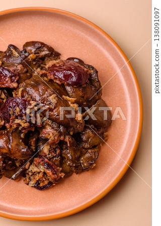 Chicken, duck, or goose liver with plums, onions, and spices. Chicken liver Chicken, duck, or goose liver with plums, onions, and spices. Chicken liver 138091097