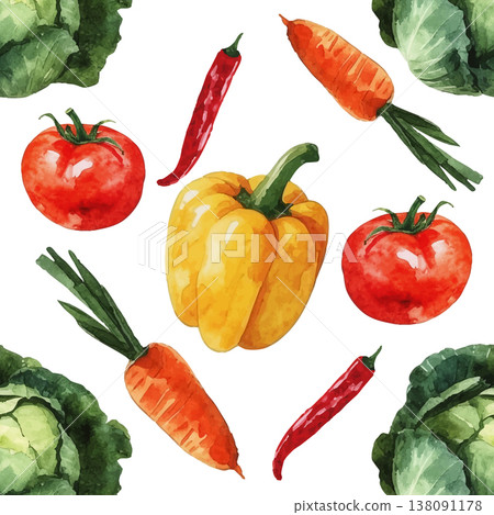 Seamless Watercolor Fresh Vegetables Pattern. Seamless Watercolor Fresh Vegetables Pattern. 138091178