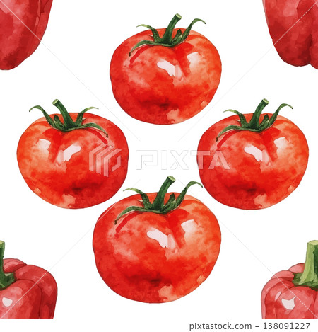 Seamless Watercolor Tomatoes and Red Peppers Pattern. Seamless Watercolor Tomatoes and Red Peppers Pattern. 138091227