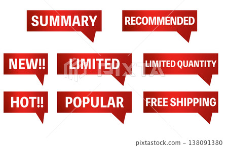 Red promotional ribbon badge and speech bubble set Red promotional ribbon badge and speech bubble set 138091380