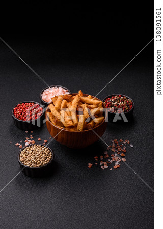 Croutons or crackers made from rye bread with garlic, salt, and spices. Croutons with salt 138091561