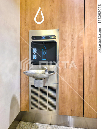 Modern Public Drinking Water Fountain with Bottle Filling Station in Contemporary Interior Space Modern Public Drinking Water Fountain with Bottle Filling Station in Contemporary Interior Space 138092028