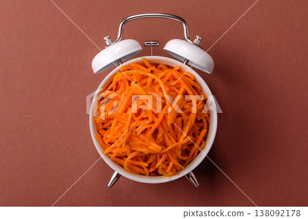 Spicy Korean carrot salad, grated with salt and spices, an Asian dish. Korean carrots 138092178