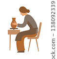 Female potter sculpts a jug out of clay side view. Color vector minimalist illustration isolated on white background. 138092339