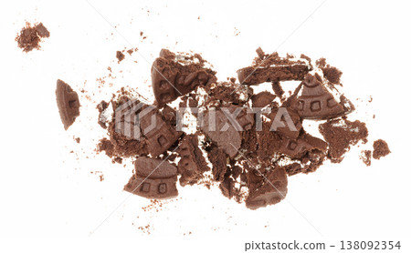 Broken chocolate chip cookies with white cream filling on white background Broken chocolate chip cookies with white cream filling on white background 138092354