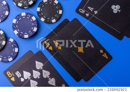 Casino, cards and chips on a colored background, poker and blackjack, gambling. Cards and chips Casino, cards and chips on a colored background, poker and blackjack, gambling. Cards and chips 138092921