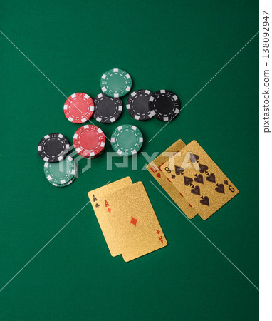 Casino, cards and chips on a colored background, poker and blackjack. Cards and chips Casino, cards and chips on a colored background, poker and blackjack. Cards and chips 138092947