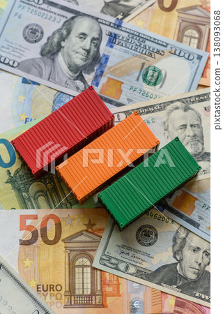 Cargo containers on the euro and dollar background as a concept for goods export. Cargo containers 138093068
