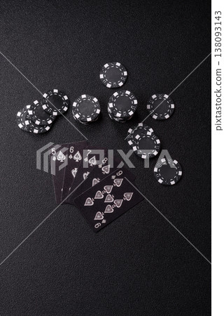 Playing cards and chips on a table, a gambling game of poker. Cards and chips Playing cards and chips on a table, a gambling game of poker. Cards and chips 138093143