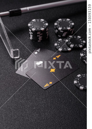 Playing cards and chips on a table, a gambling game of blackjack or baccarat. Cards and chips 138093159