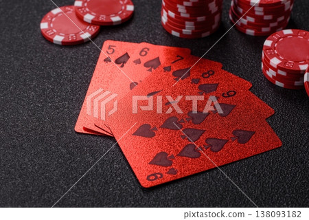 Playing cards and chips on a table, a gambling game of poker. Cards and chips 138093182