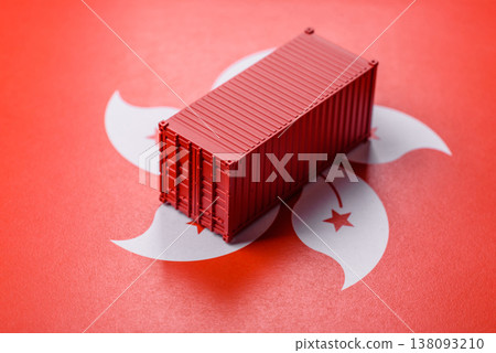 Cargo container on the hong kong flag as a conceptual backdrop for goods export. Cargo container 138093210