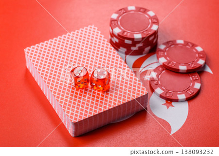 Dices and chips on a table, a gambling game of poker. Dices and chips Dices and chips on a table, a gambling game of poker. Dices and chips 138093232