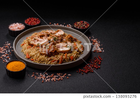 Kabsa or mandi, an Arabic dish with rice and chicken, salt, and spices. Kabsa or mandi 138093276