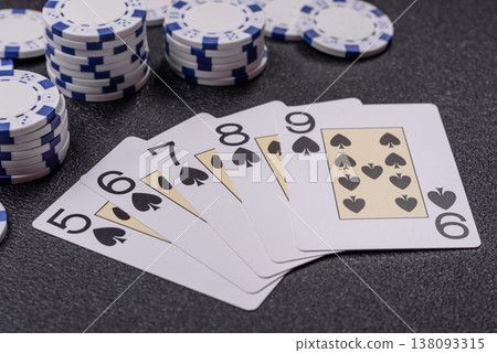 Playing cards and chips on a table, a gambling game of poker. Cards and chips 138093315