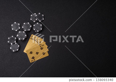 Playing cards and chips on a table, a gambling game of poker. Cards and chips 138093340