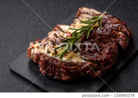 Steak, beef or pork meat grilled or barbecued with salt and spices. Beef steak 138093376