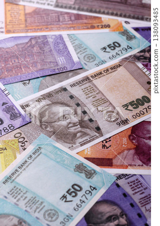 Indian paper currency, rupees, for financial transactions and exchange. Indian rupee currency Indian paper currency, rupees, for financial transactions and exchange. Indian rupee currency 138093485