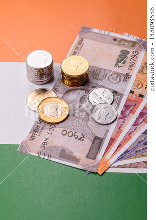 Indian paper currency, rupees, for financial transactions and exchange. Indian rupee Indian paper currency, rupees, for financial transactions and exchange. Indian rupee 138093536