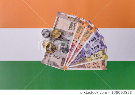 Indian paper currency, rupees, for financial transactions and exchange. Indian rupee Indian paper currency, rupees, for financial transactions and exchange. Indian rupee 138093538