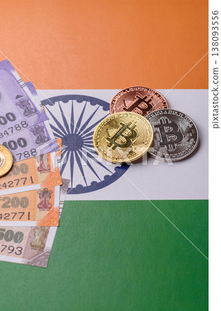 A conceptual financial background, Bitcoin against the Rupee. Bitcoin on the Indian currency A conceptual financial background, Bitcoin against the Rupee. Bitcoin on the Indian currency 138093556