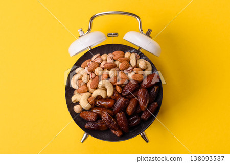 Dried dates on a ceramic plate for Ramadan or Iftar. Dried dates 138093587