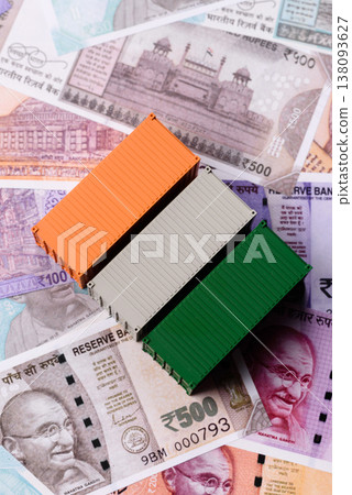 Cargo containers on the Indian money as a conceptual backdrop for goods export. Cargo containers Cargo containers on the Indian money as a conceptual backdrop for goods export. Cargo containers 138093627