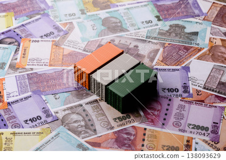 Cargo containers on the Indian money as a conceptual backdrop for goods export. Cargo containers Cargo containers on the Indian money as a conceptual backdrop for goods export. Cargo containers 138093629