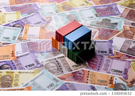 Cargo containers on the Indian money as a conceptual backdrop for goods export. Cargo containers Cargo containers on the Indian money as a conceptual backdrop for goods export. Cargo containers 138093632