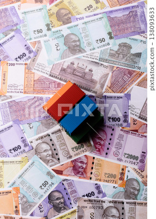 Cargo containers on the Indian money as a conceptual backdrop for goods export. Cargo containers Cargo containers on the Indian money as a conceptual backdrop for goods export. Cargo containers 138093633