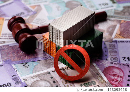 The cargo container ban on the Indian money as a conceptual backdrop. The cargo container embargo The cargo container ban on the Indian money as a conceptual backdrop. The cargo container embargo 138093638